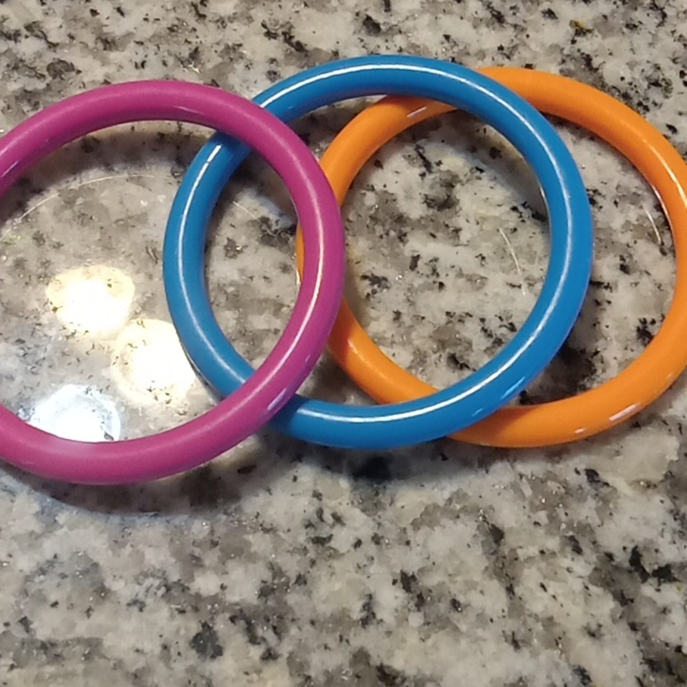 Colorblock Plastic Stackable Bangles - Pink, Blue, Orange - Picture 2 of 3